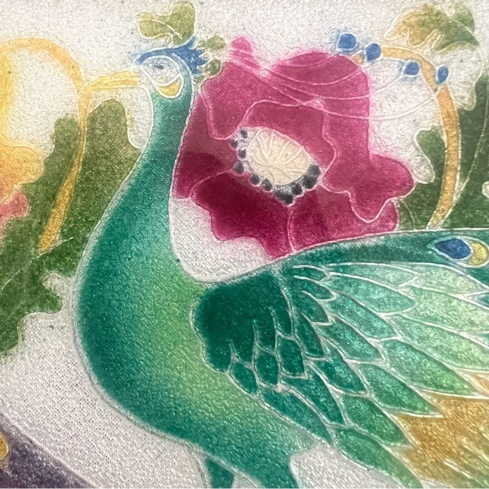 1970s Sankyo Orgel Japan Wood Music‎ Jewelry Box Bouquet Enamel Peacocks Vtg NIB